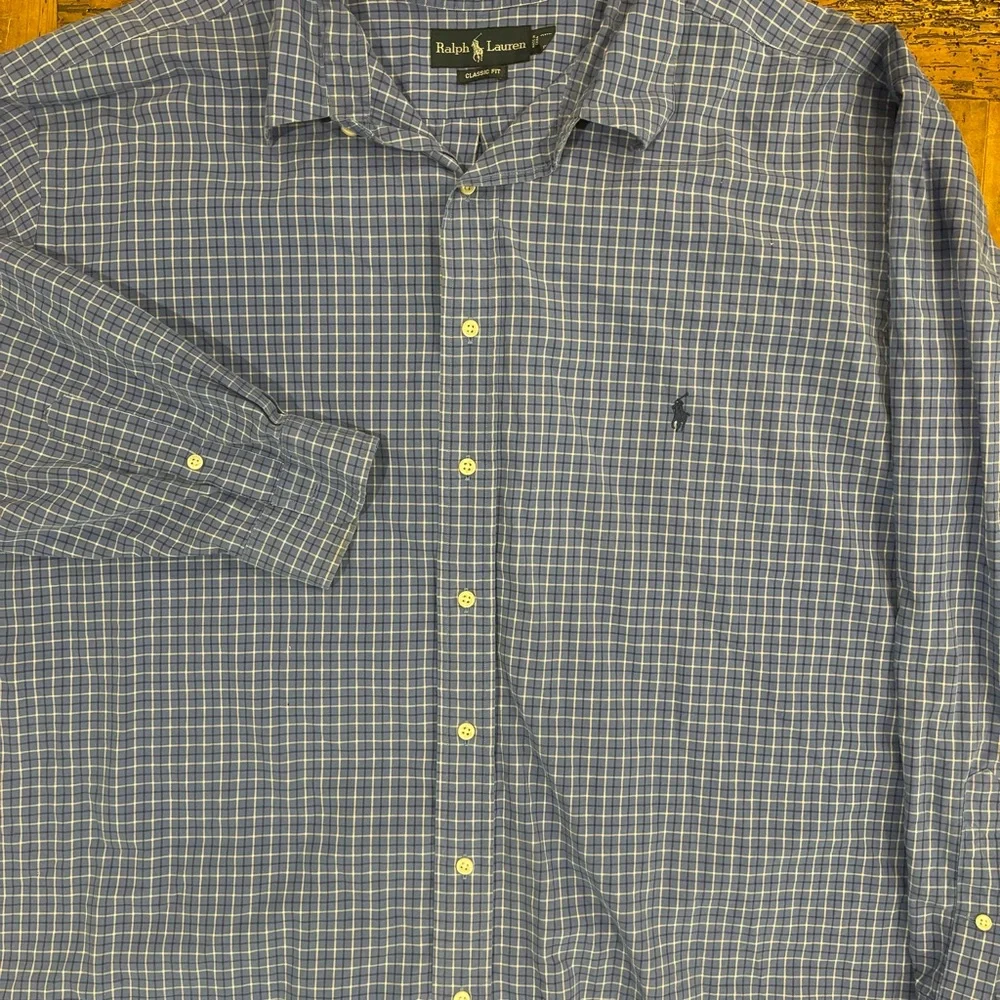 Polo Ralph Lauren Button Down Shirt 3XB Mens Blue Plaid Classic Fit